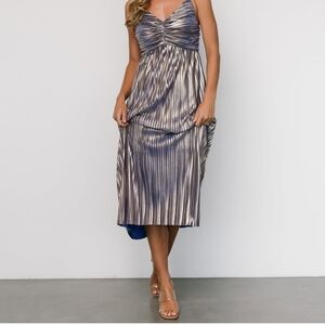 Baltic Born Metallic Purple Pleated Midi Dress NWT